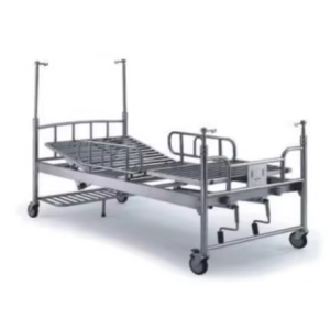 2 Crank Stainless Steel Manual Hospital Bed with IV Pole
